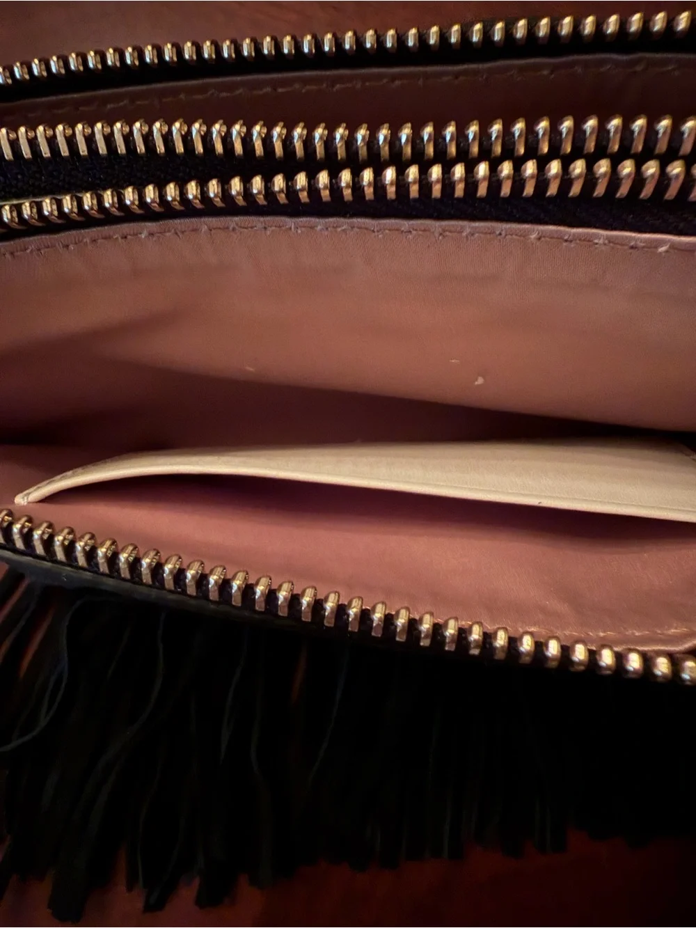 Henri Bendel Black Leather Lizard Embossed Black Fringed Crossbody Bag